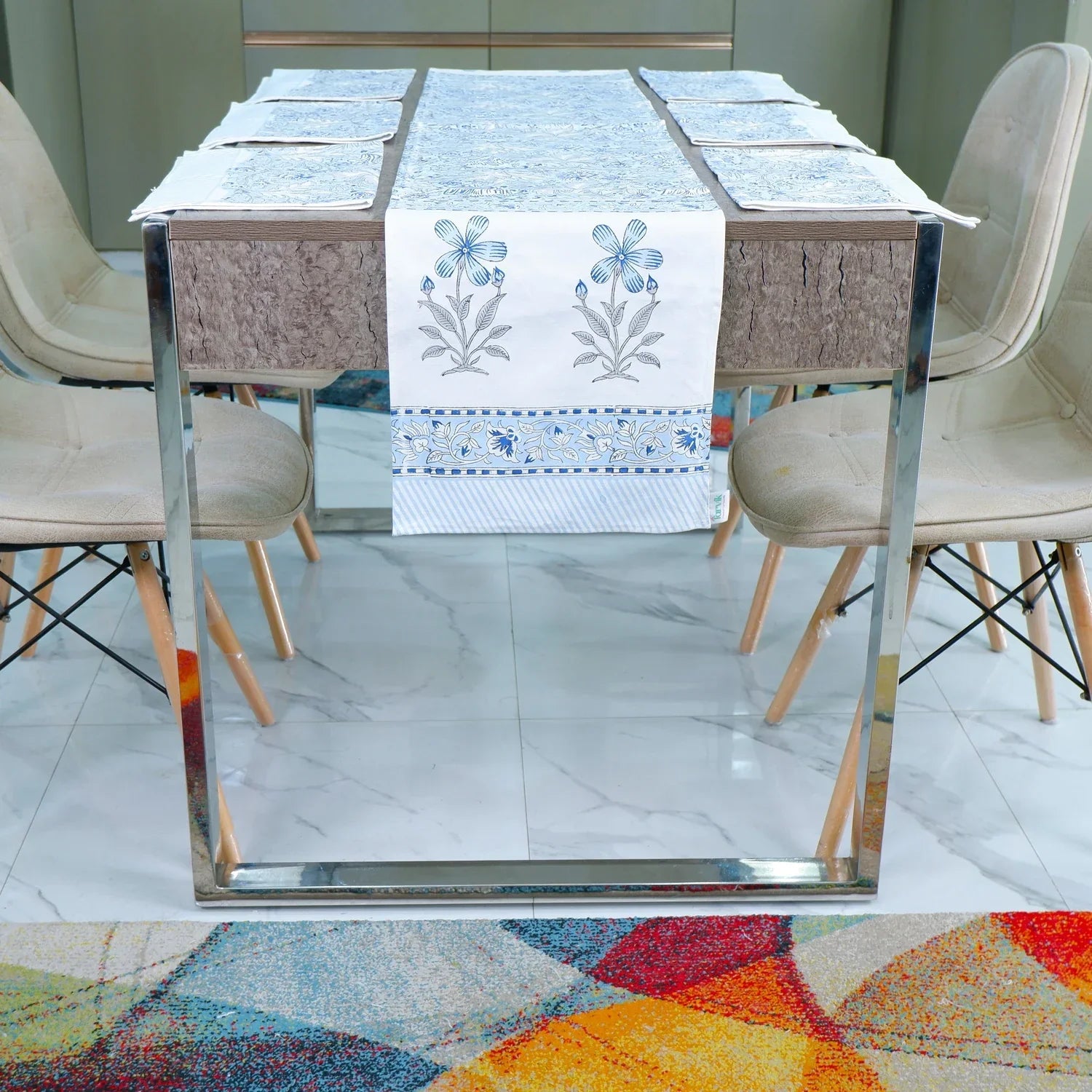 Hand Blocked Printed Table Runner - Ranya - Tarvik